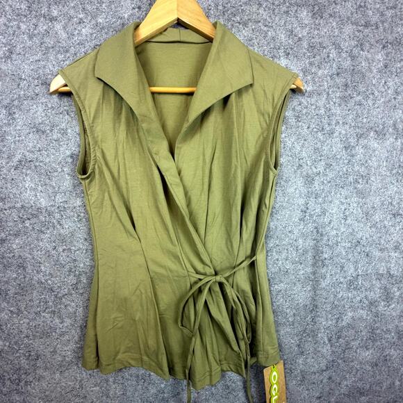 OGL Move Top Womens Small Green Icy Ponte Flap Collar Surplice Drawstring Tie - Picture 1 of 6